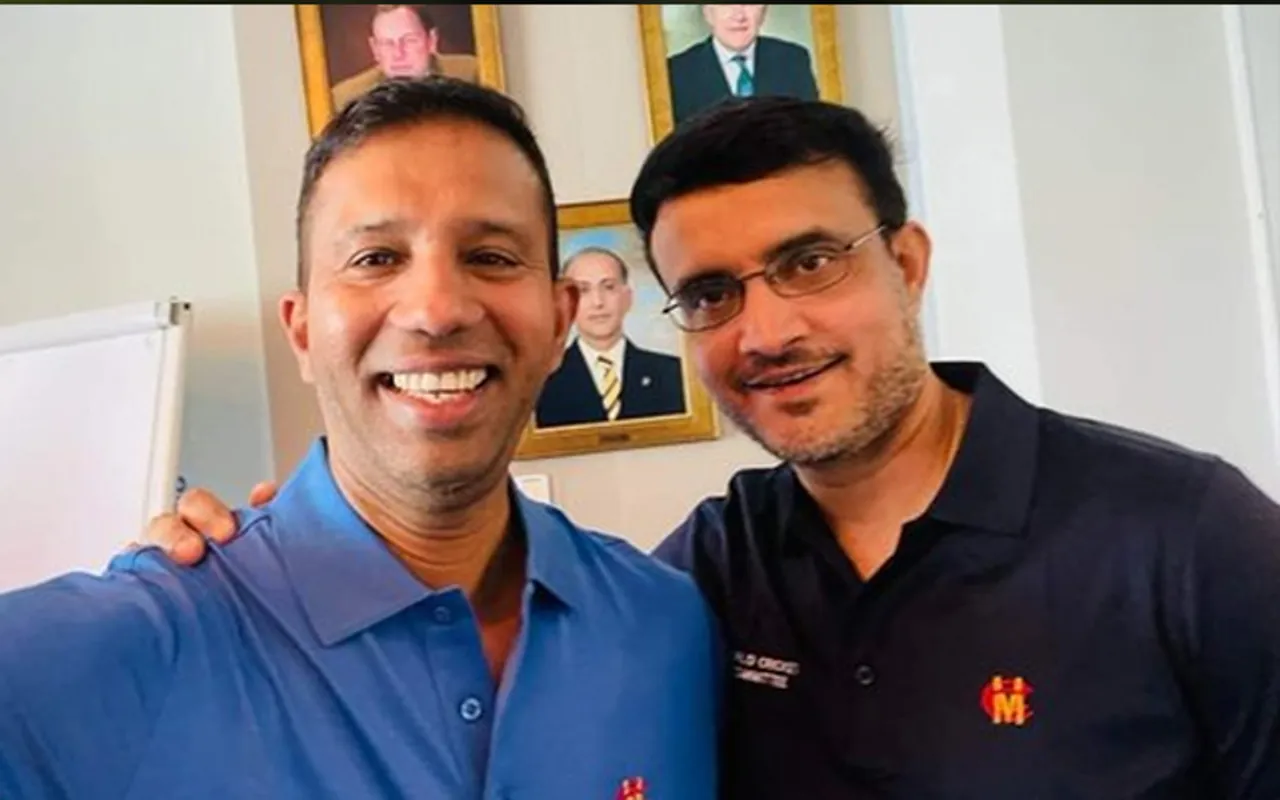 Kumar Dharmasena with Sourav Ganguly