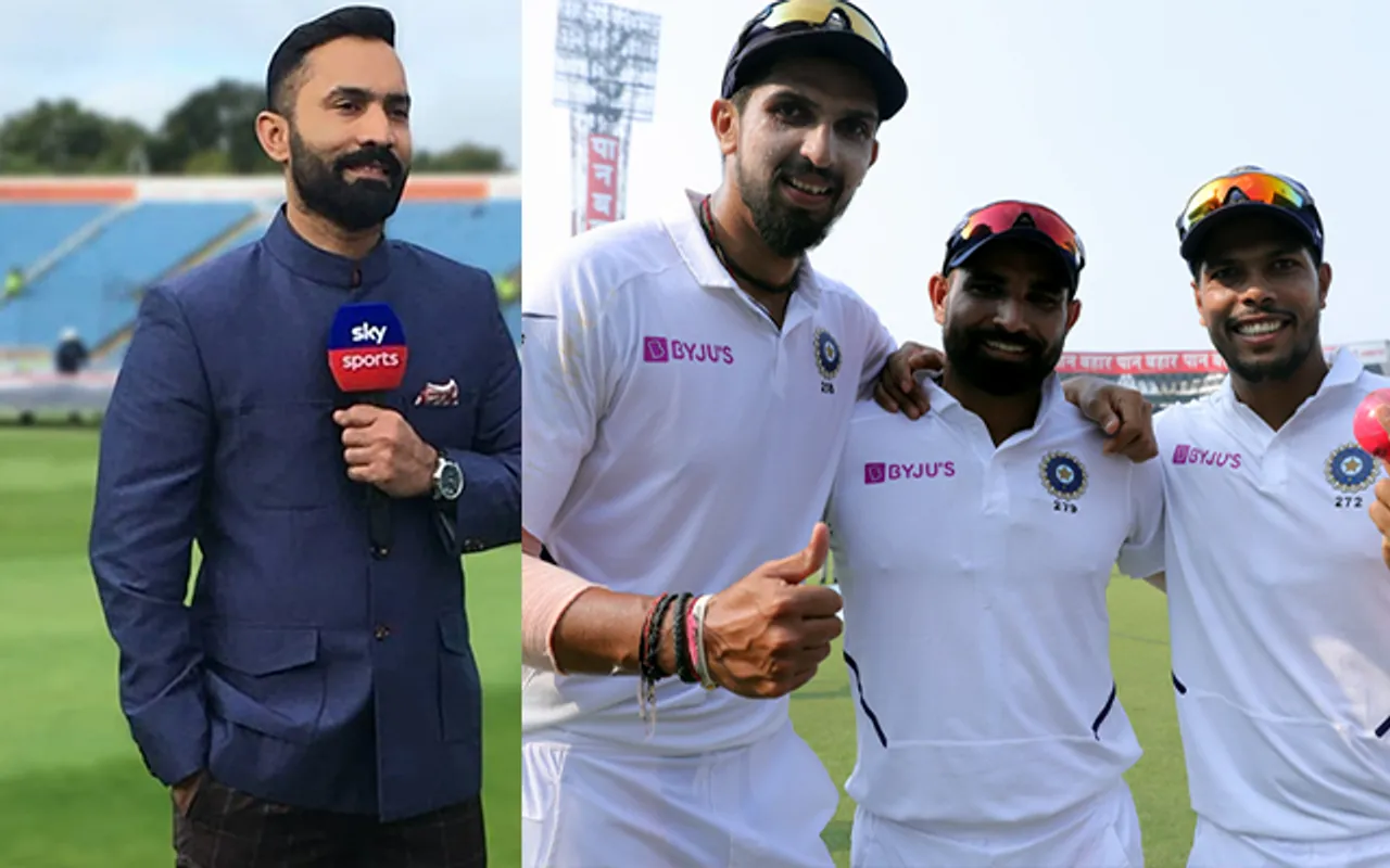 Dinesh Karthik and Indian Test pacers (Source - Twitter)