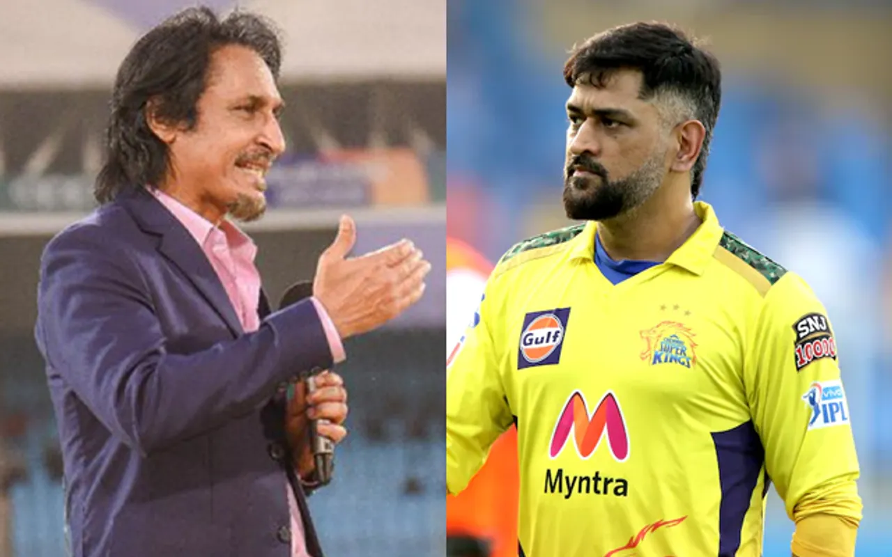 Ramiz Raja and MS Dhoni (Source - Twitter)