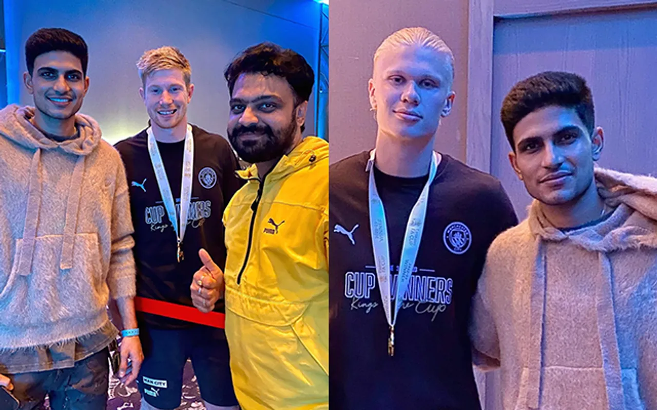 Shubman Gill with Erling Haaland and Kevin de Bruyne (Source - Twitter)