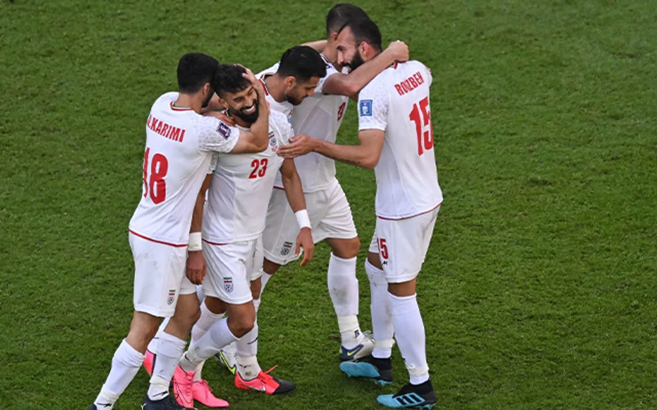 Iran Football Team Celebrates after scoring a goal