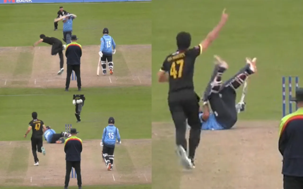 'Bas social media pe post karo' - Fans troll Prithvi Shaw as he gets hit-wicket on Paul Van Meekeren's bouncer in England's One Day Cup