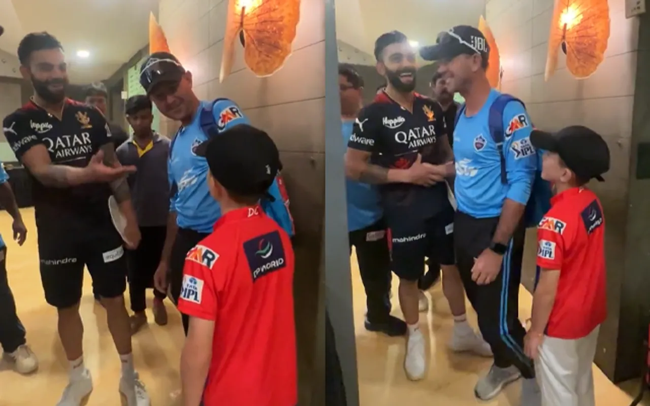 Ricky Ponting and his son meeting Virat Kohli (Source - Twitter)