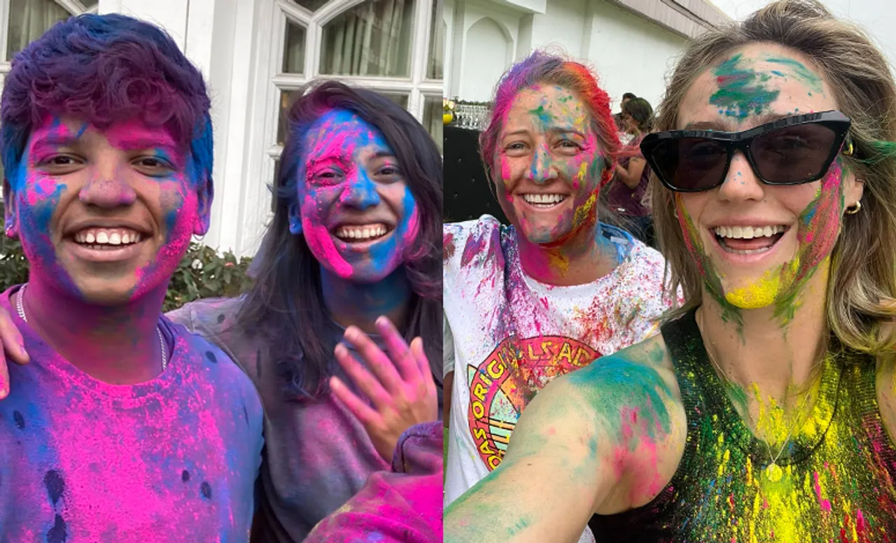 Bangalore players celebrate Holi