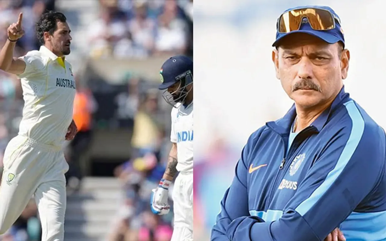 Mitchell Starc, Rohit Sharma and Ravi Shastri (Source - Twitter)