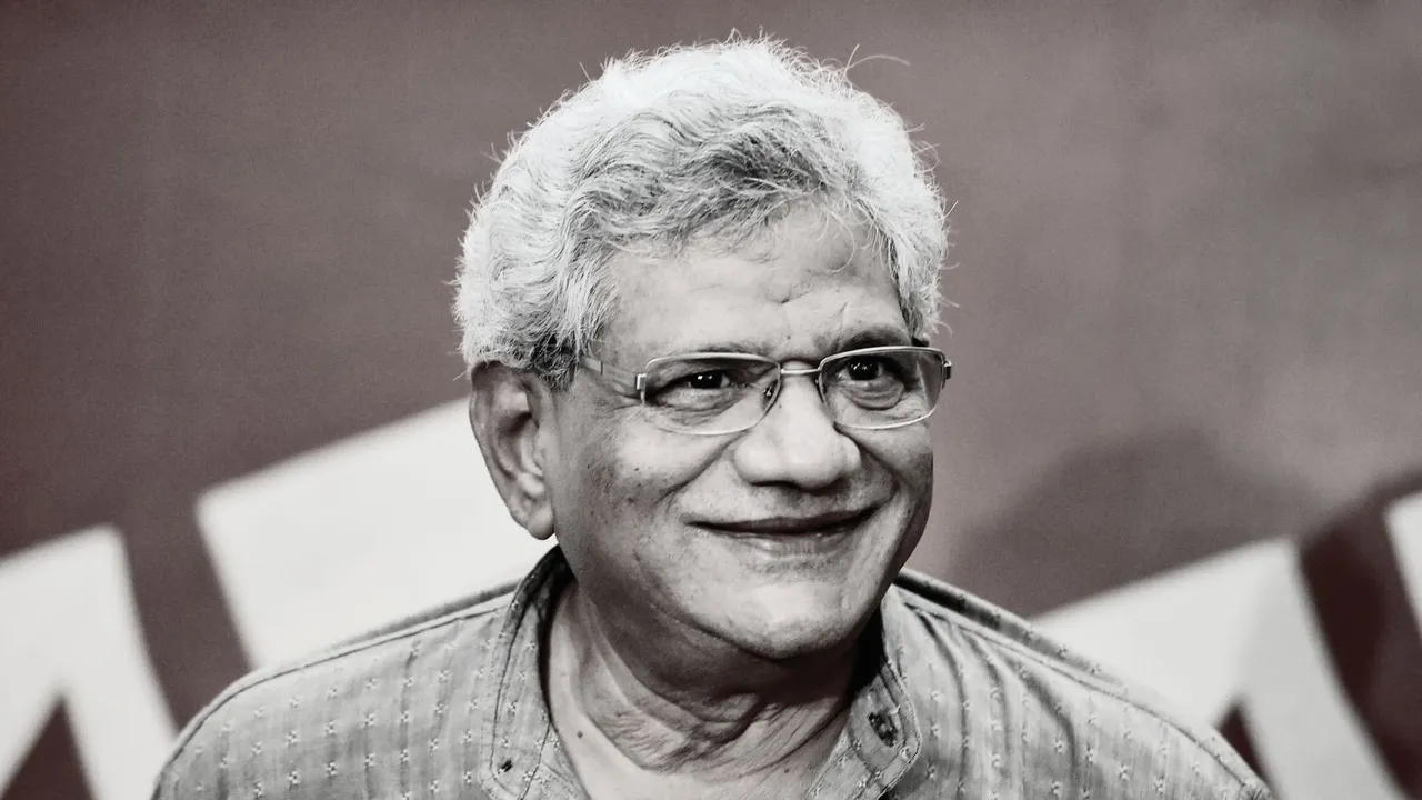 In this Thursday, July 12, 2018 file image CPI(M) General Secretary Sitaram Yechury interacts with the media at the party office in Kolkata.