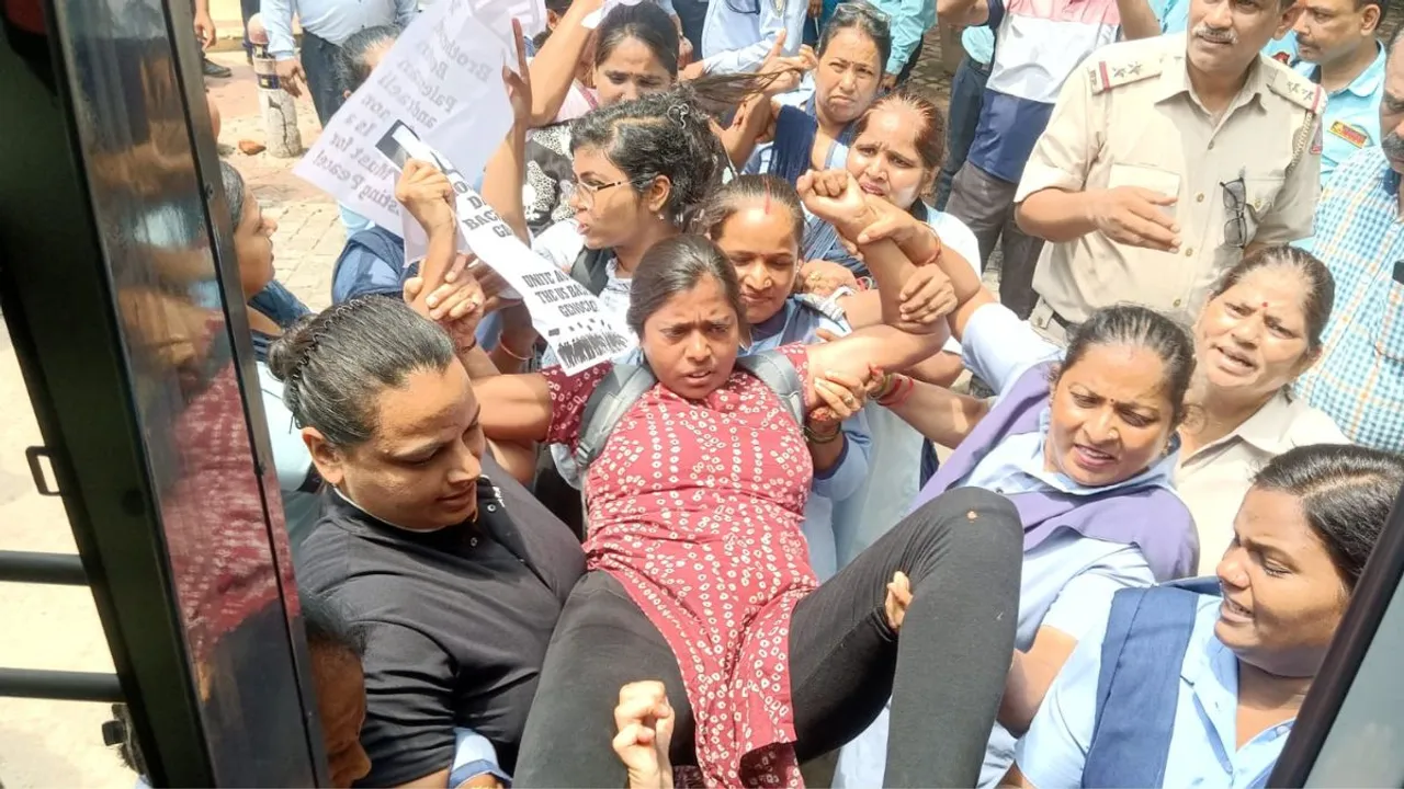 The police detained around 10 students from the site for staging the protest on Saturday