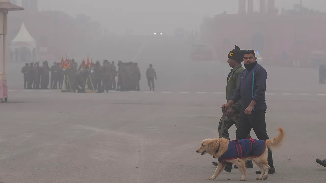 Security personnel during rehearsal for the Republic Day Parade 2024, in New Delhi