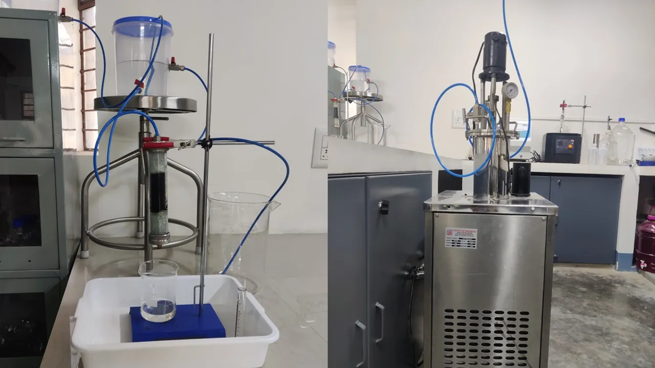 The adsorbent stage (left) and remediation stage (right) in the pilot system in the lab