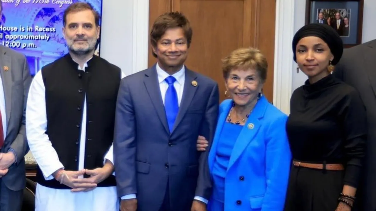 Rahul Gandhi with Ilhan Omar (extreme right)