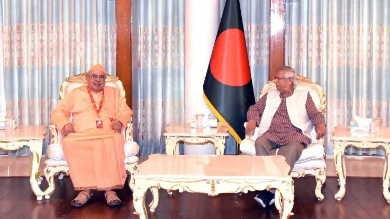 Interim government chief Muhammad Yunus while exchanging greetings with the leaders of Bangladesh's Hindu community on the occasion of Janmashtami