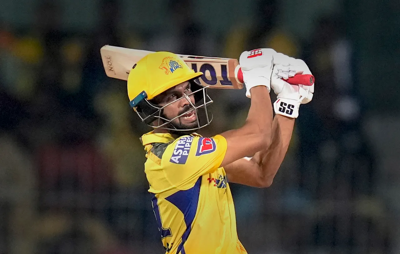Chennai Super Kings batter Ruturaj Gaikwad plays a shot during the IPL 2023 first qualifier cricket match between Chennai Super Kings and Gujarat Titans