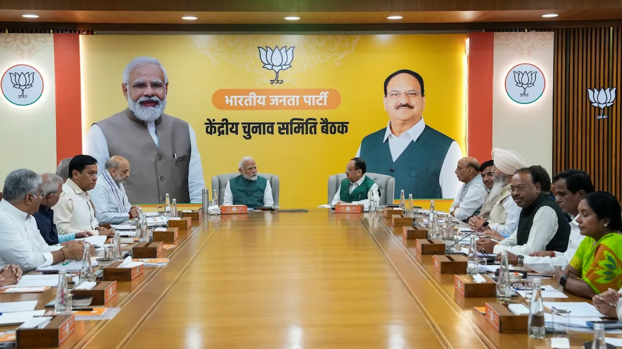 Narendra Modi, Union Home Minister Amit Shah, Union Defence Minister Rajnath Singh, Union Minister and BJP National President JP Nadda and others during the party�s Central Election Committee (CEC) meeting on the upcoming Maharashtra Assembly elections, at the party headquarters, in New Delhi, Wednesday, Oct. 16, 2024.