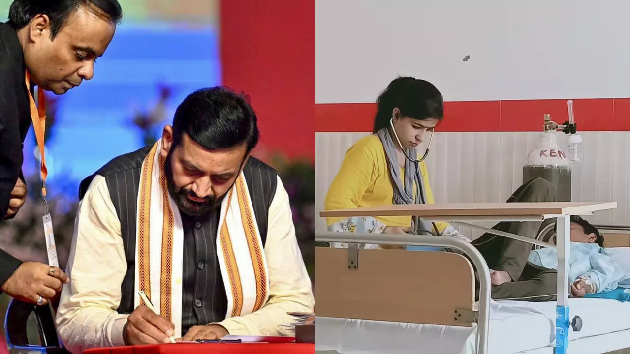 Haryana Chief Minister Nayab Singh Saini takes charge of the office, in Chandigarh.