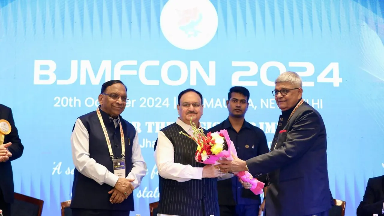 Union Health Minister J P Nadda addressing the BJMFCON 2024