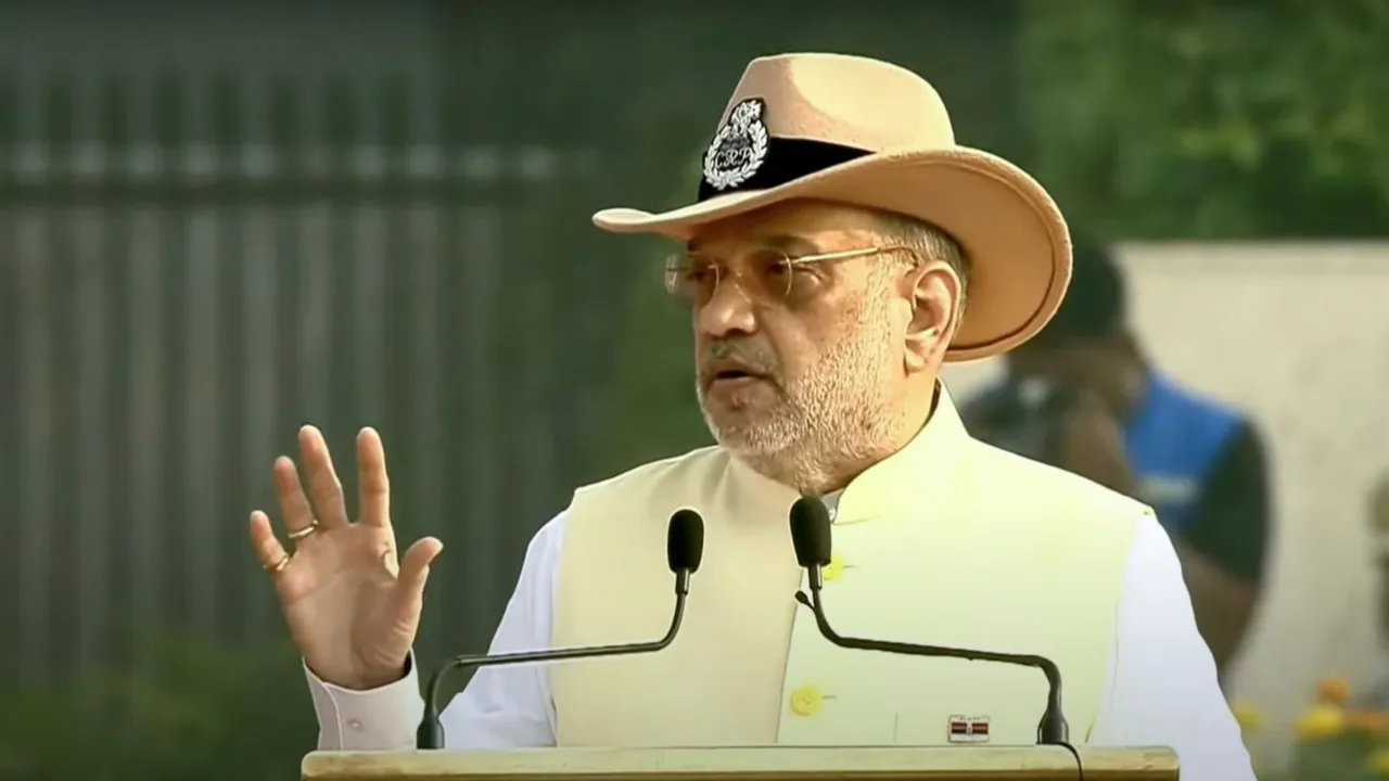 Union Home Minister Amit Shah addresses the Police Commemoration Day function at National Police Memorial, in New Delhi, Monday, Oct. 21, 2024.