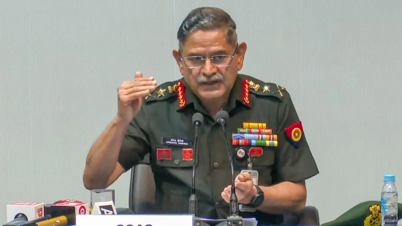 Chief of the Army Staff General Upendra Dwivedi during a press conference, in New Delhi.