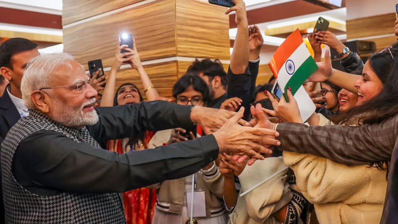 Prime Minister Narendra Modi being welcomed by members of the Indian community upon his arrival at a hotel, in Kazan, Russia, Tuesday, Oct. 22, 2024.