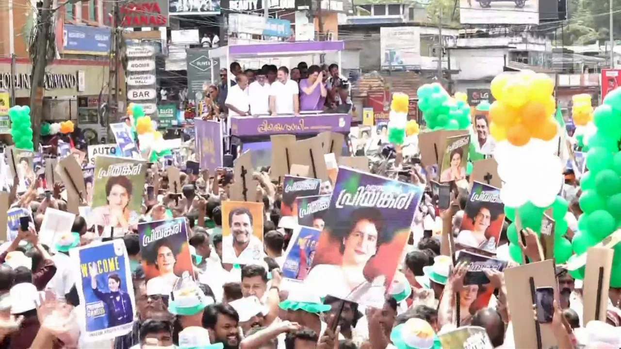 Congress leader and Leader of Opposition in Lok Sabha Rahul Gandhi with his sister and party leader Priyanka Gandhi Vadra during a road show, Kerala, Wednesday, Oct. 23, 2024.