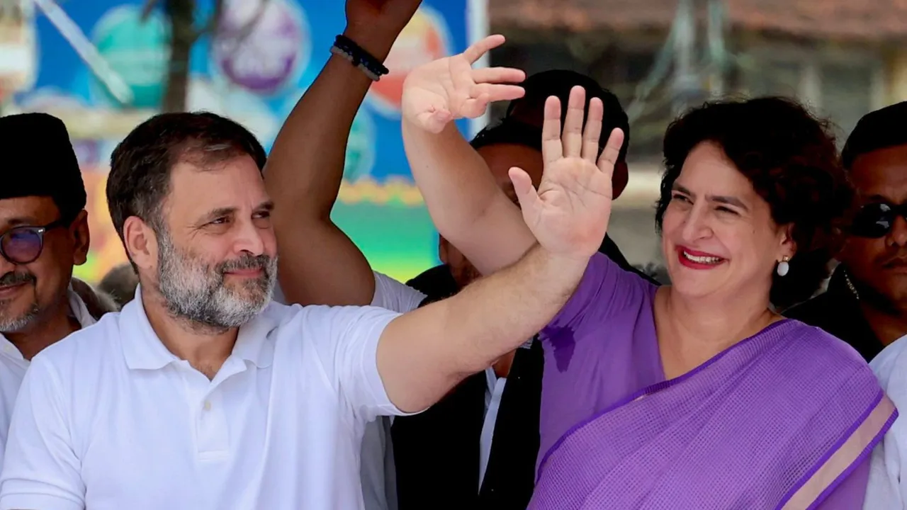 Congress leader and LoP in Lok Sabha Rahul Gandhi with party leader and candidate from Wayanad constituency Priyanka Gandhi Vadra during a roadshow, in Wayanad, Kerala, Wednesday, Oct. 23, 2024.