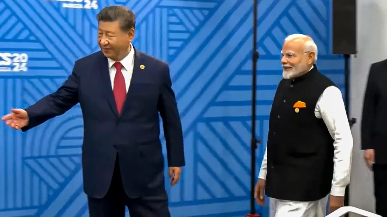 Prime Minister Narendra Modi meets Chinese President Xi Jinping on the sidelines of the 16th BRICS Summit, in Kazan, Russia.