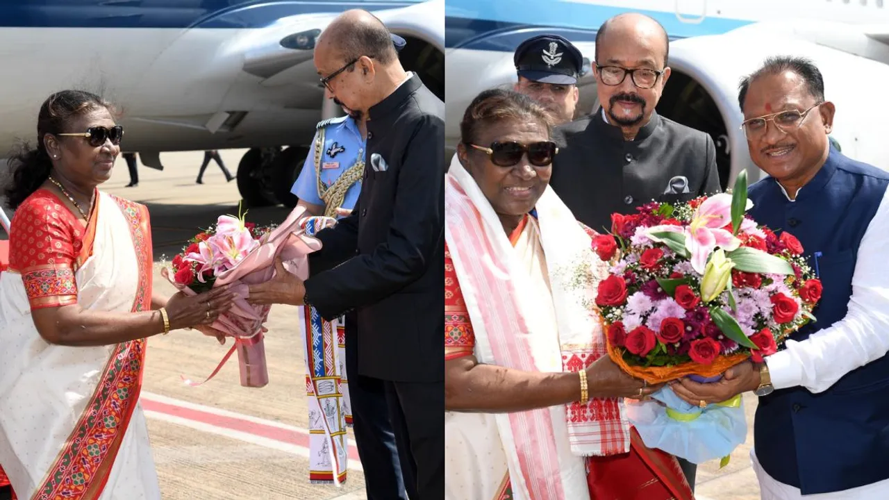 Governor of Chhattisgarh, Shri Ramen Deka and Chief Minister,  Shri Vishnu Deo Sai received President Droupadi Murmu on her arrival at Raipur.