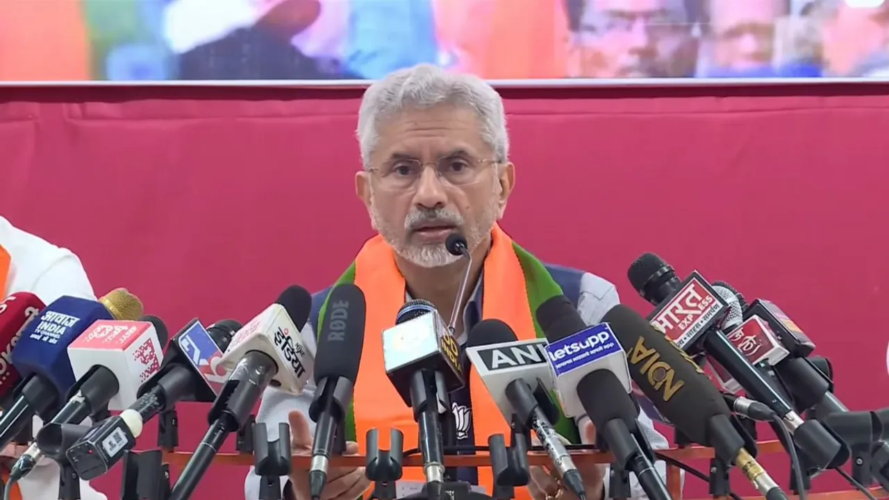 External Affairs Minister S Jaishankar addressing a press conference in Mumbai