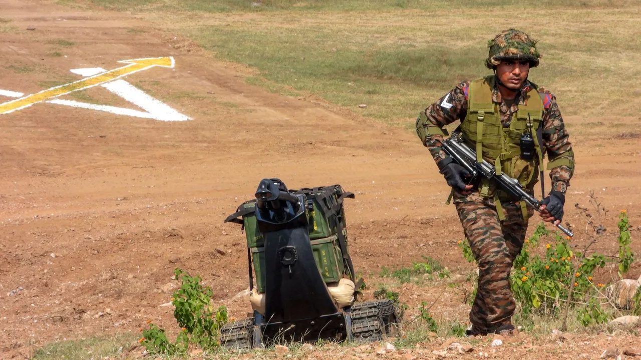 A glimpse of Indian Army's integrated fire and manoeuvre training exercise 'Swavlamban Shakti', at the Babina Field Firing Range in Jhansi, Uttar Pradesh, Tuesday, Oct. 22, 2024