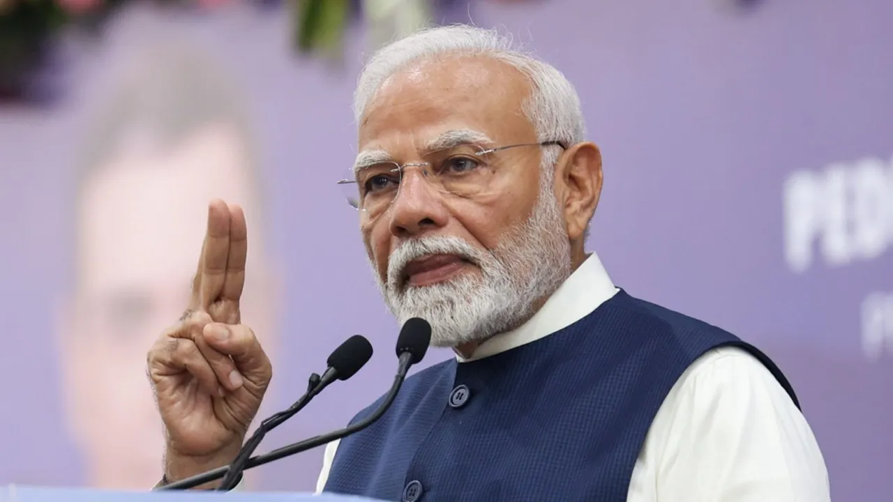 Prime Minister Narendra Modi addresses during the inauguration of the TATA Aircraft Complex, in Vadodara, Gujarat, Monday, Oct. 28, 2024.