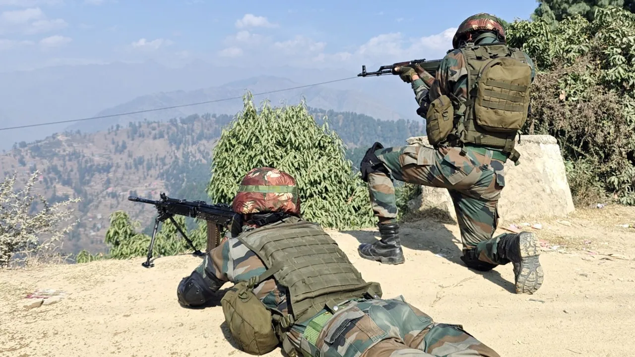 An army personnel equipped with Light Machine Gun (LMG) deployed at a strategic location of hinterland, in Rajouri district, J & K, Tuesday, Oct. 29, 2024.