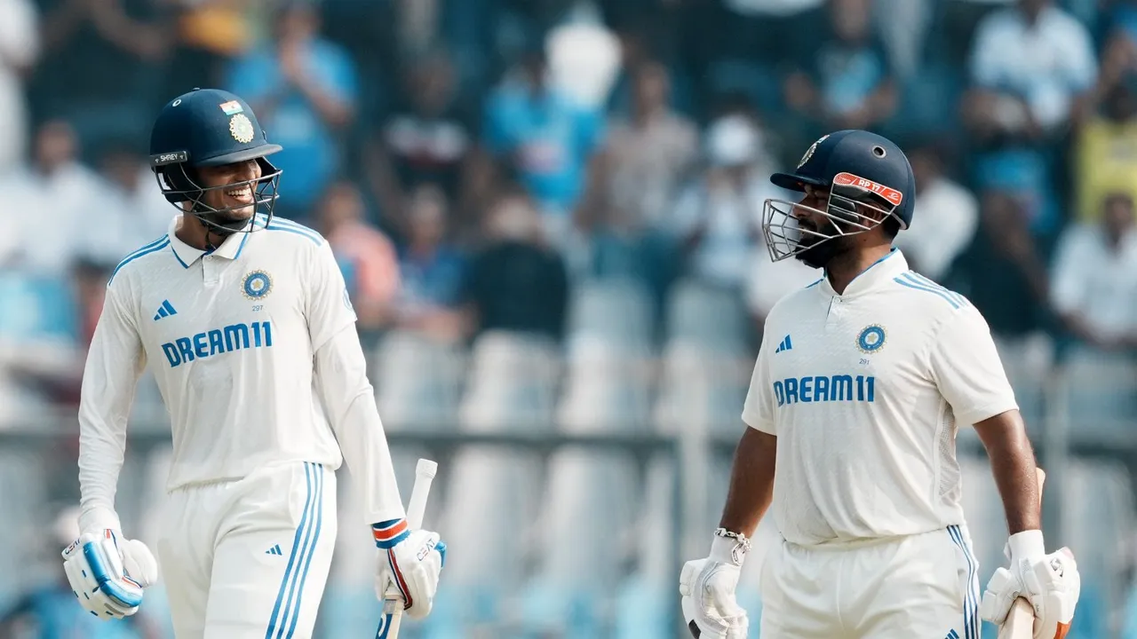 Shubman Gill celebrates with Rishabh Pant after his half century during the second day of the third Test cricket match between India and New Zealand, at Wankhede Stadium, in Mumbai, Saturday, Nov. 2, 2024.