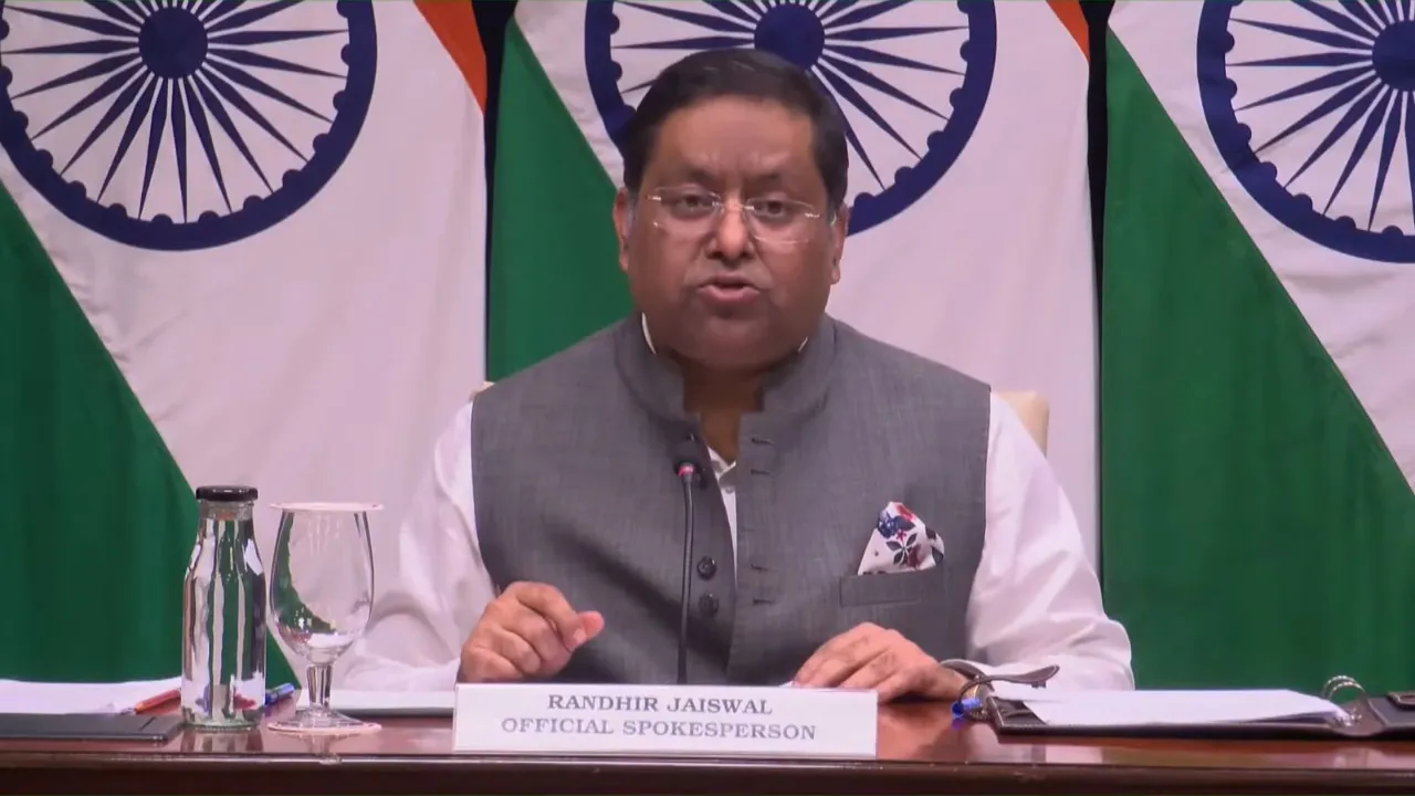 MEA spokesperson Randhir Jaiswal addressing a press conference in New Delhi