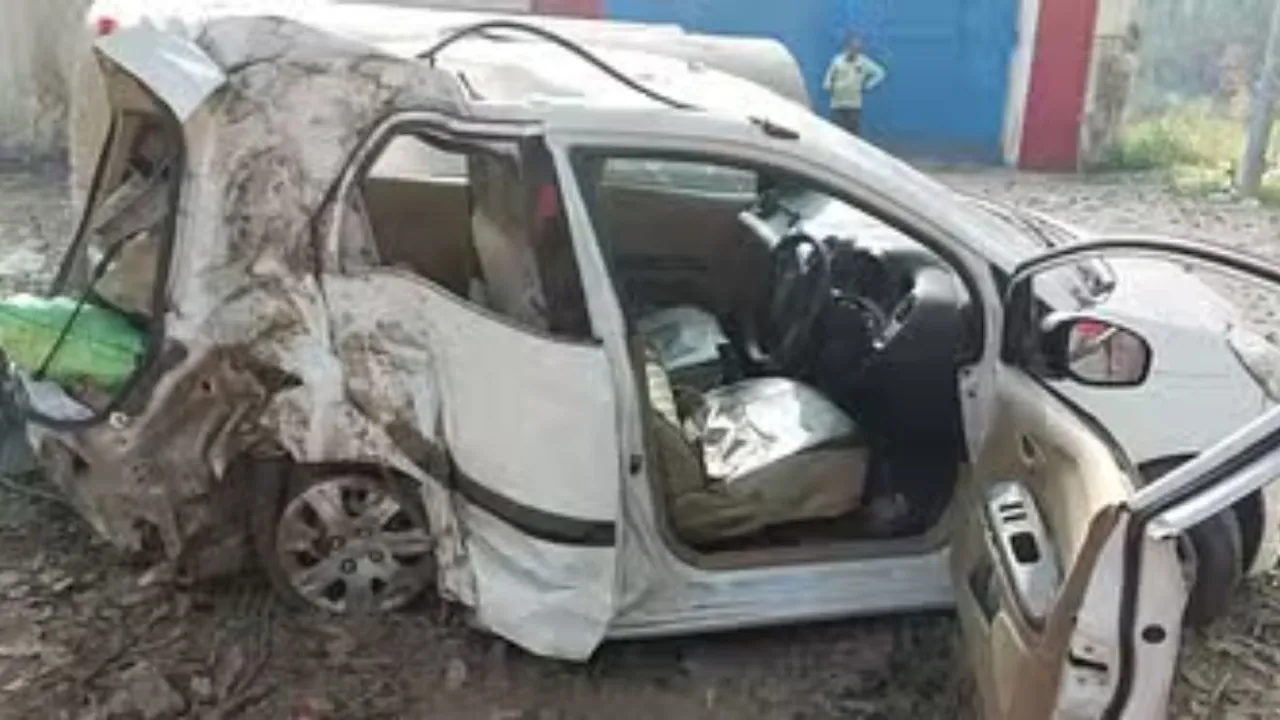A car rammed into a tree here while its driver was trying to avoid hitting a stray animal, police saidA car rammed into a tree here while its driver was trying to avoid hitting a stray animal, police said on Saturday on Saturday