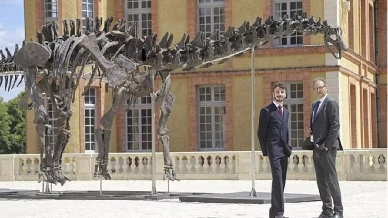'Vulcain', an Apatosaurus dinosaur skeleton, formerly known as a Brontosaurus, on display at Château de Dampierre-en-Yvelines, outside Paris 