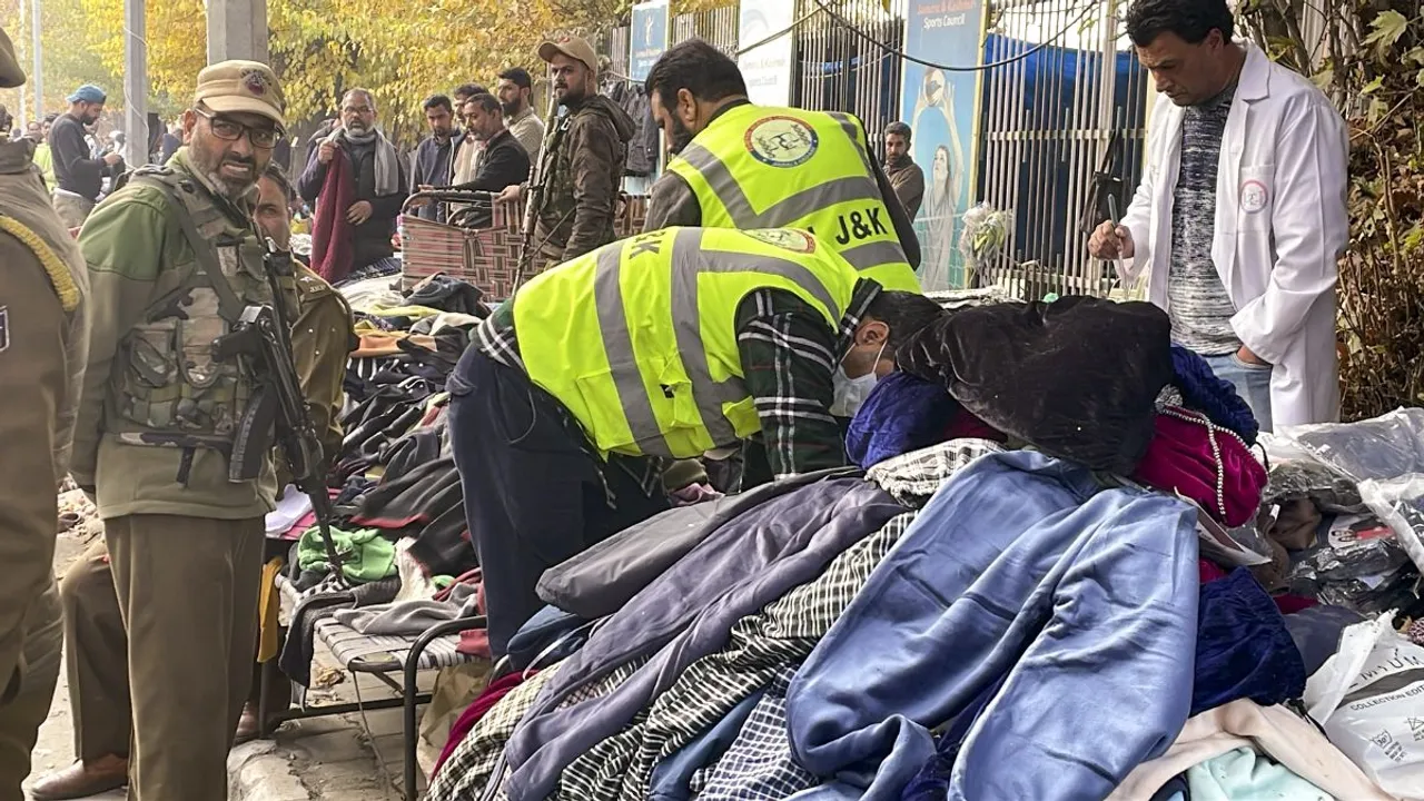 Forensic team collects samples from the site of a grenade attack by terrorists, in Srinagar, Sunday, Nov. 3, 2024