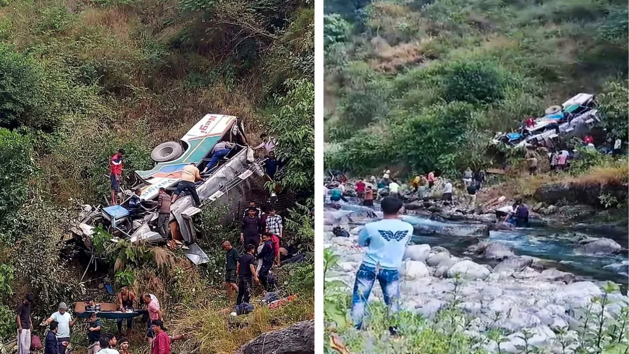 Rescue and relief work underway after a passenger bus fell into a gorge, in Almora, Uttarakhand, Monday, Nov. 4, 2024.