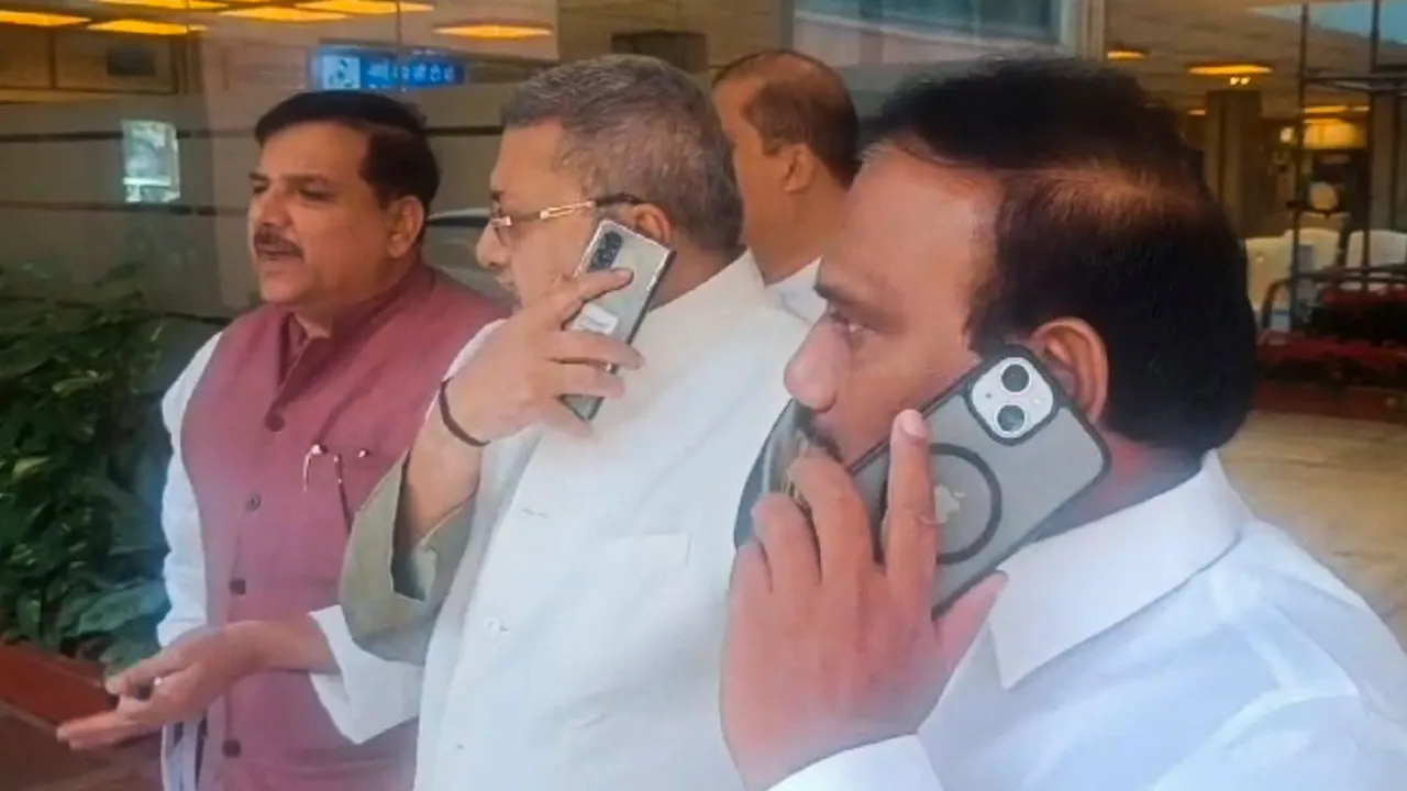 Opposition members of the parliamentary committee on Waqf (Amendment) Bill leave to meet Speaker Om Birla to protest alleged 'unilateral' decision of the panel chairperson Jagdambika Pal, in New Delhi, Tuesday, Nov. 5, 2024.