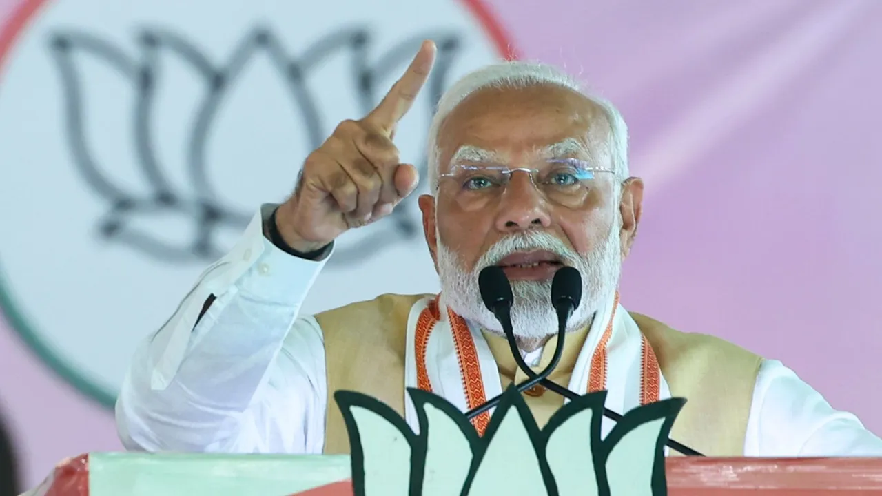 Prime Minister Narendra Modi addresses a public meeting ahead of the Maharashtra Assembly elections, in Dhule district, Maharashtra, Friday, Nov. 8, 2024.