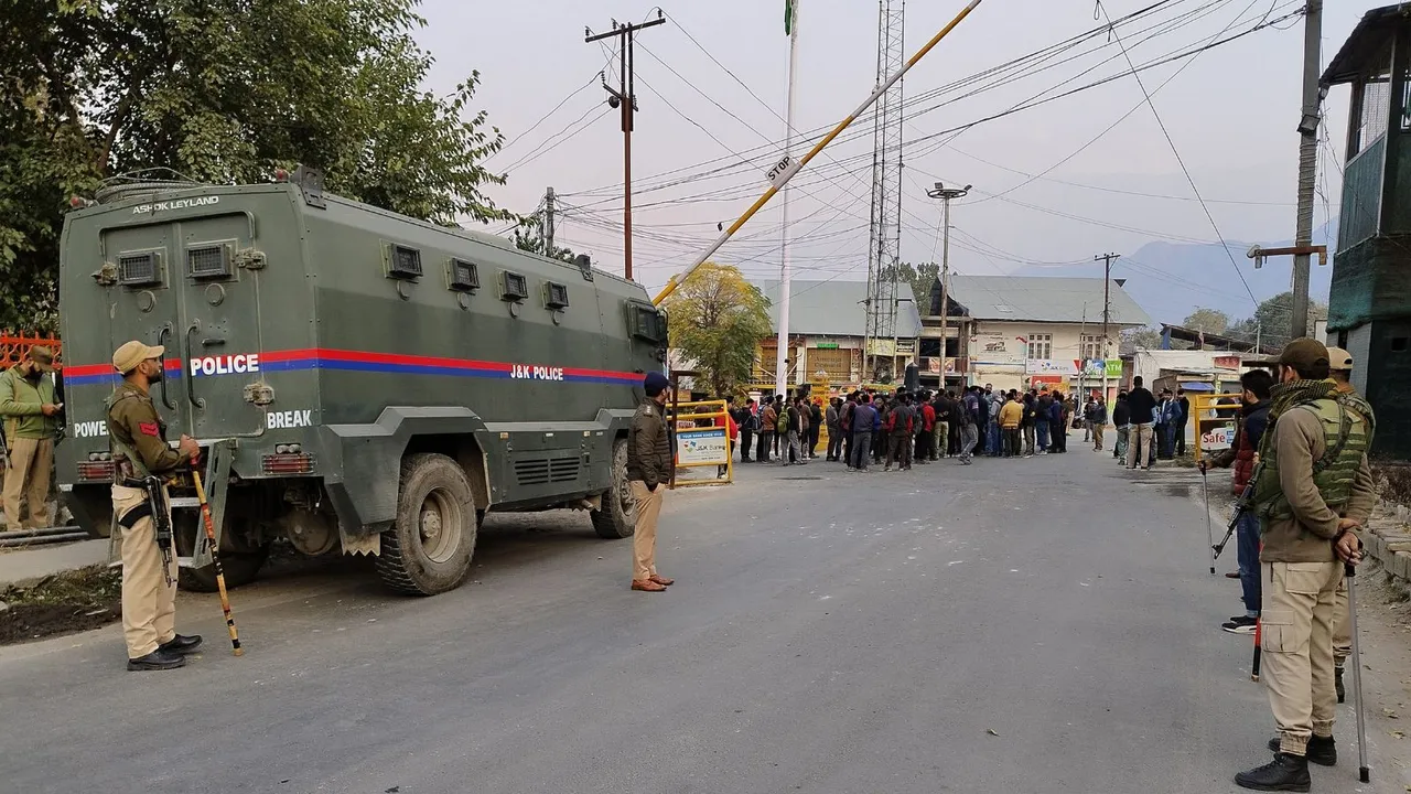 Security personnel keep vigil after Sanatan Dharam Sabha called for a complete bandh in protest against the killing of two Village Defence Guards by terrorists on Thursday, in Kishtwar district of Jammu division, Friday, Nov. 8, 2024.