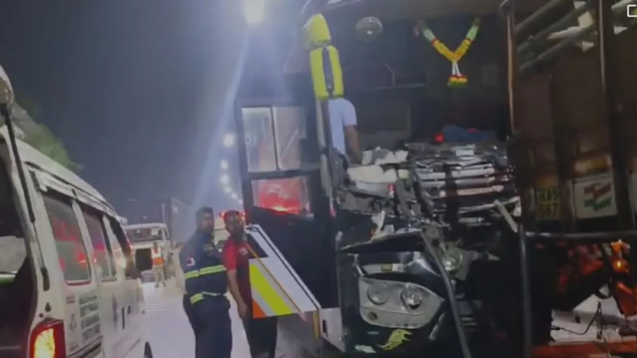 A private bus collided with a stationary truck on the Mumbai-Pune Expressway near Khopoli in Raigad district early on Saturday