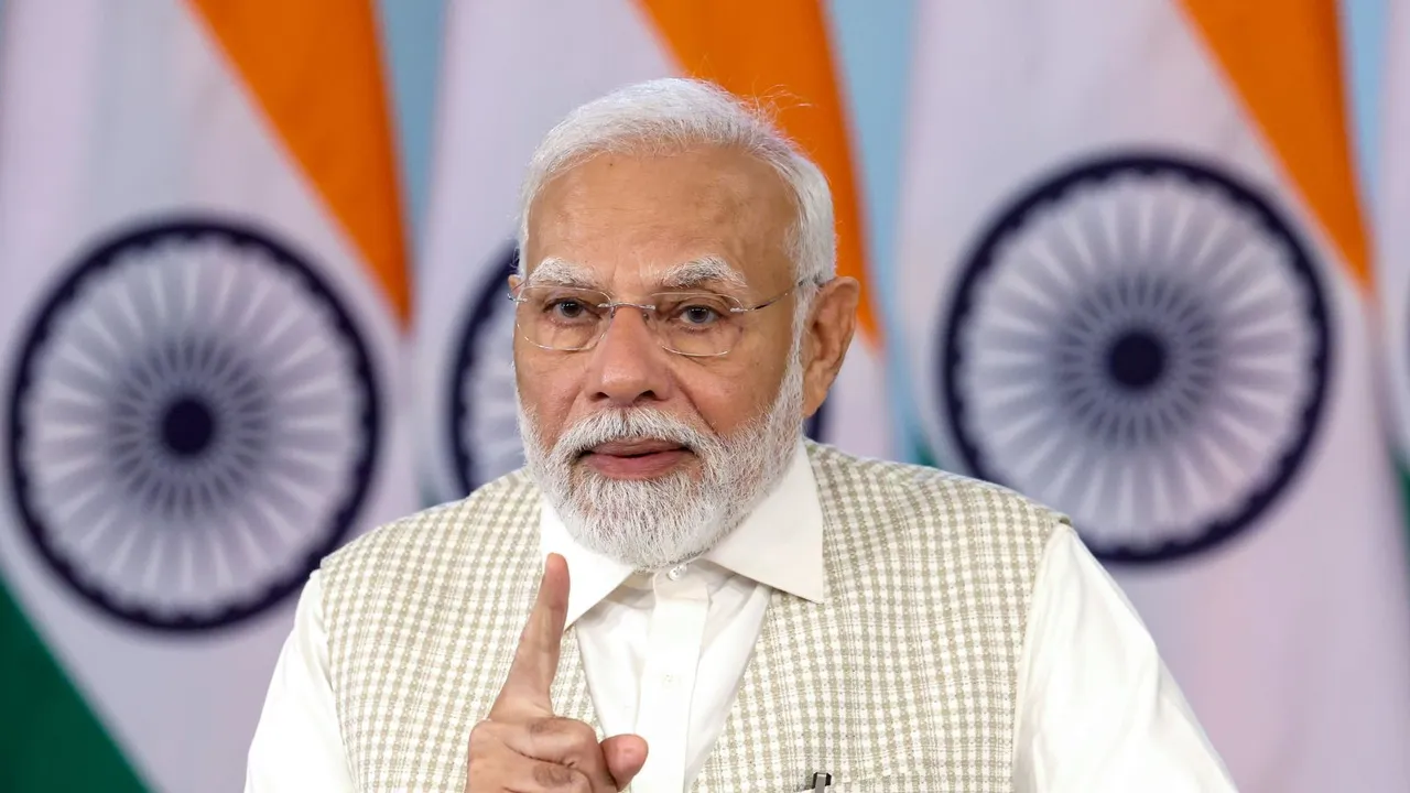 Prime Minister Narendra Modi speaks as he participates in 200th year celebrations of Shree Swaminarayan Mandir via a video conferencing, in Vadtal, Gujarat.
