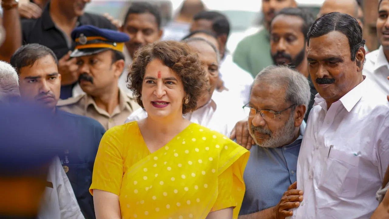 Congress candidate Priyanka Gandhi Vadra arrives during Wayanad Lok Sabha bypoll, Kerala, Wednesday, Nov 13, 2024.