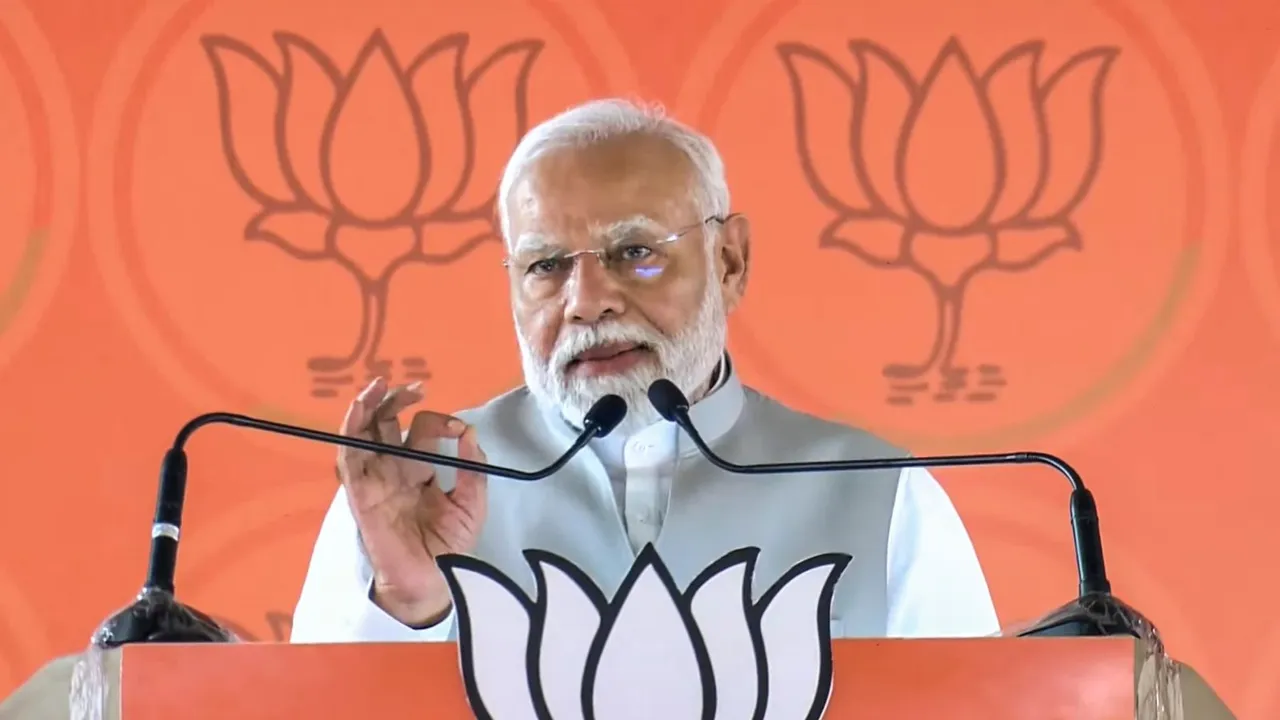 Prime Minister Narendra Modi addresses a public meeting ahead of the Maharashtra Assembly elections, in Chhatrapati Sambhajinagar, Maharashtra, Thursday, Nov. 14, 2024.