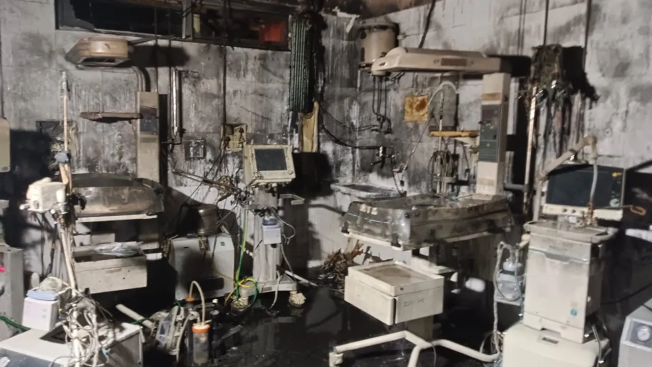 Charred ward of the Neonatal Intensive Care Unit (NICU) after a fire at the Maharani Laxmi Bai Medical College, in Jhansi district, early Saturday, Nov. 16, 2024.