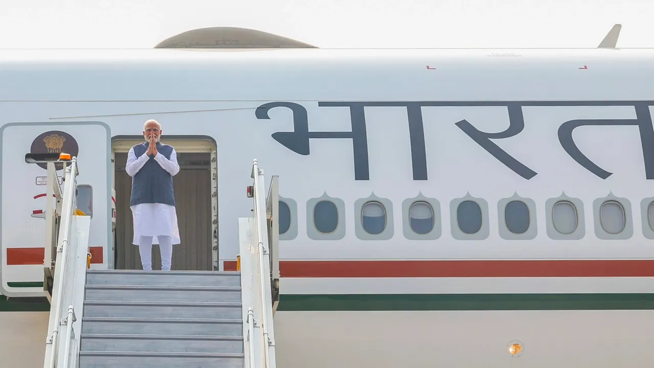 Prime Minister Narendra Modi emplanes for a visit to Nigeria, Brazil and Guyana