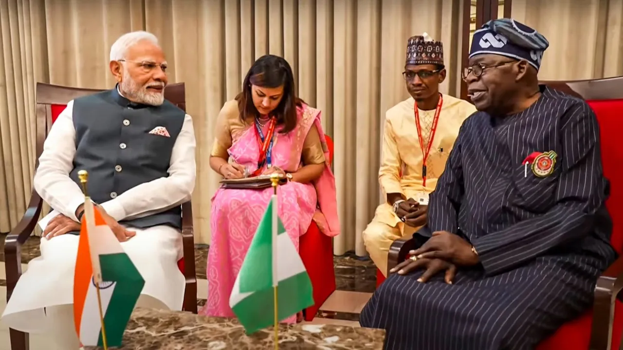 Prime Minister Narendra Modi with President of Nigeria Bola Ahmed Tinubu during a meeting, in Abuja, Nigeria, Sunday, Nov. 17, 2024.