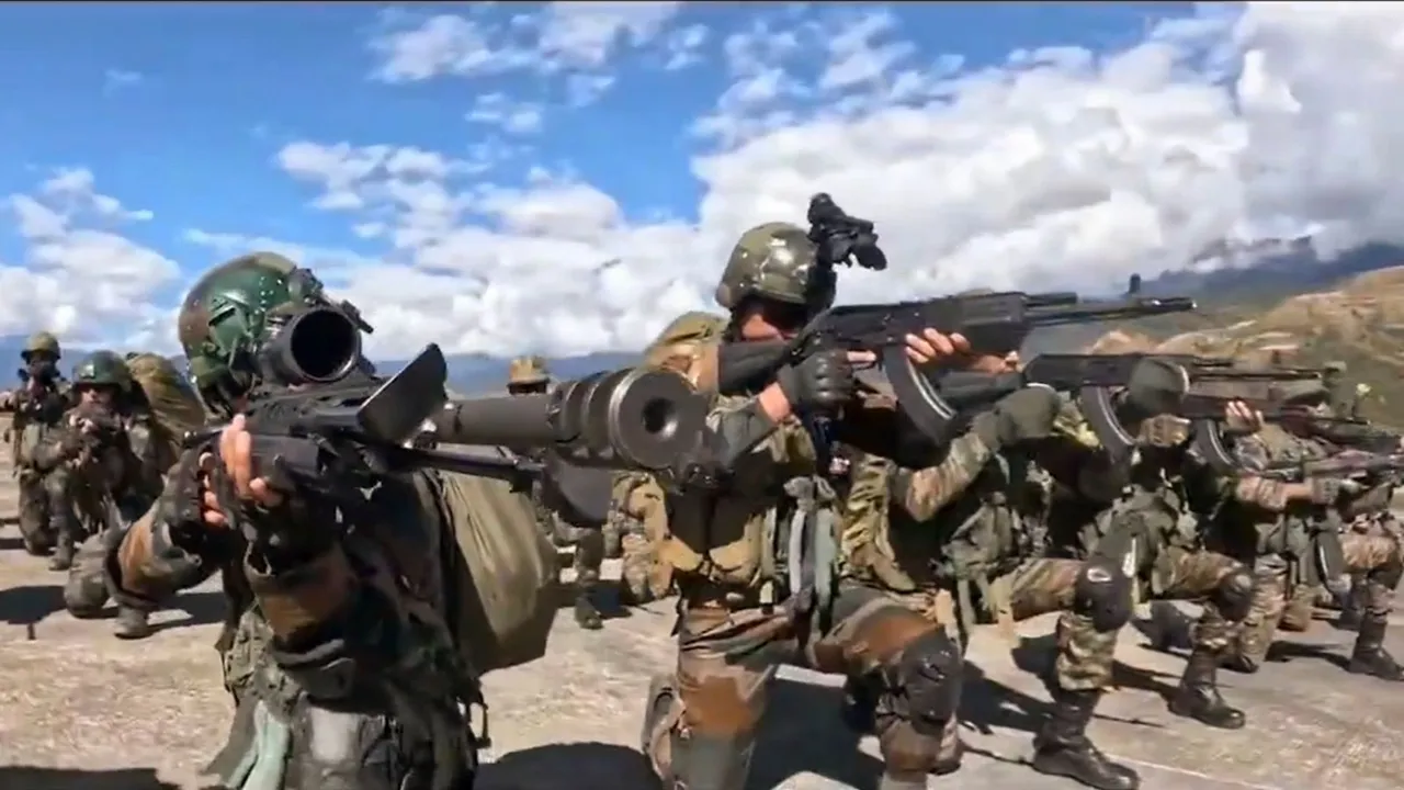 Military personnel during the exercise 'Poorvi Prahar' in the forward areas of Arunachal Pradesh