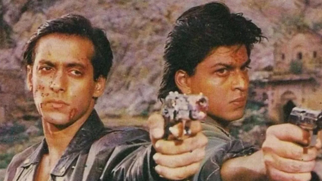 Salman Khan and Shah Rukh Khan in a still from ‘Karan Arjun’