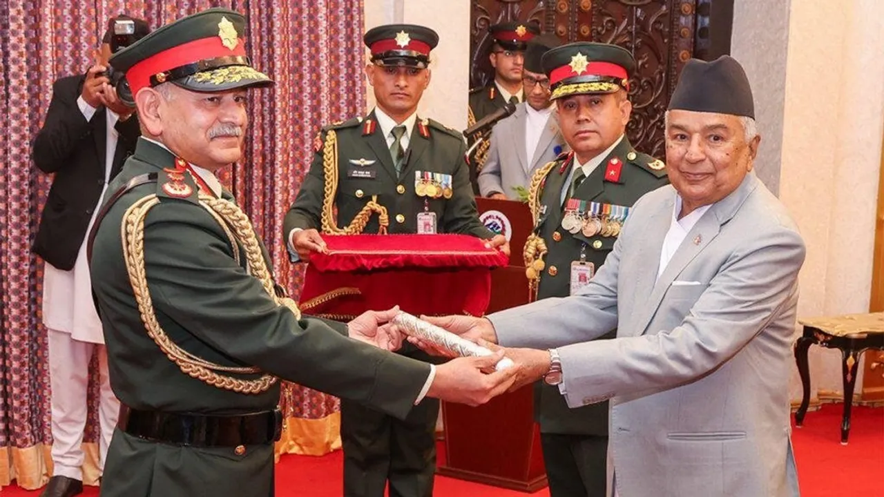 Indian Army chief General Upendra Dwivedi conferred with honorary rank of the Nepal Army by Nepali President Ramchandra Paudel.