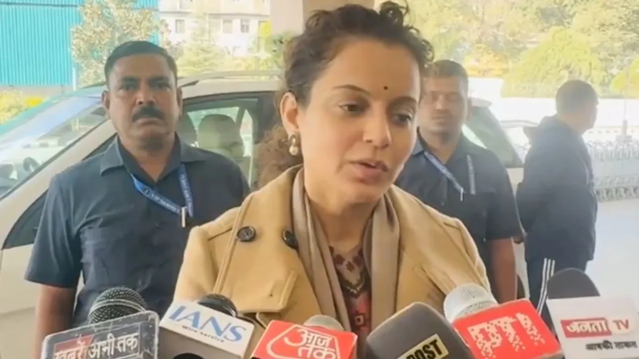 BJP MP Kangana Ranaut talking to reporters